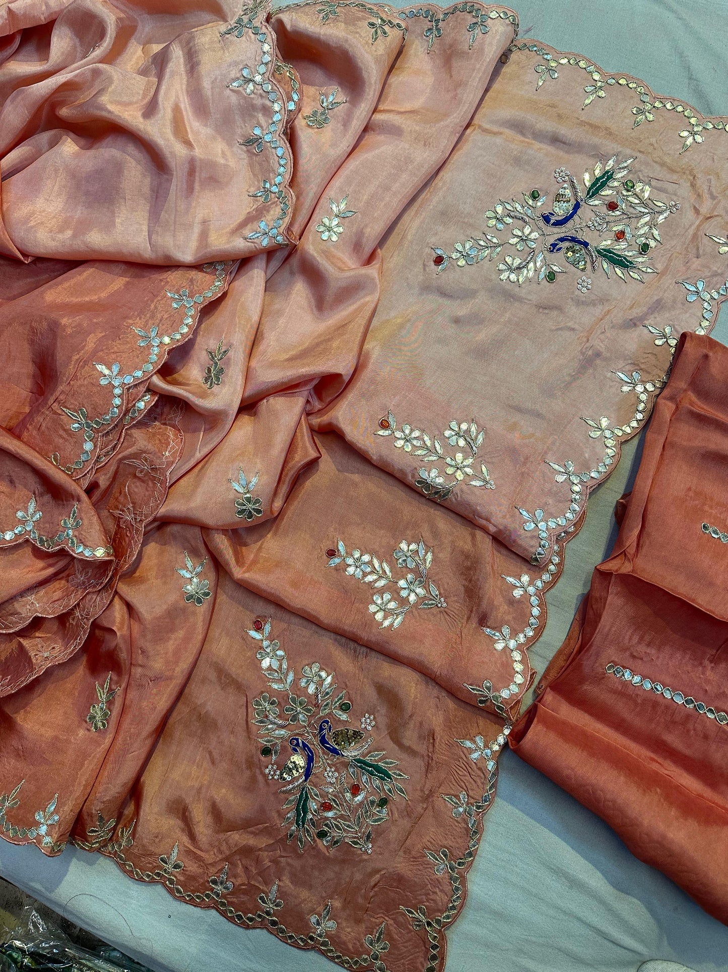 Kayatri New Designer Upada Silk Saree with Traditional Hand Gotta Patti Peacock Motif