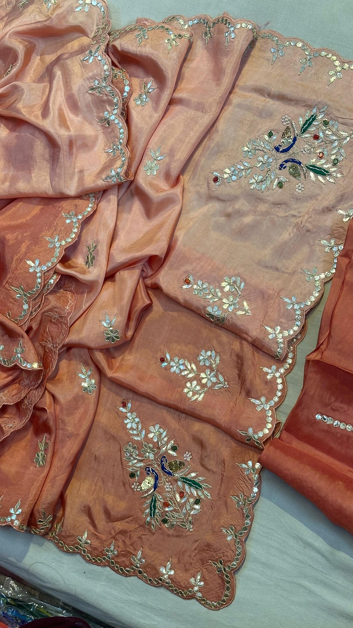 Kayatri New Designer Upada Silk Saree with Traditional Hand Gotta Patti Peacock Motif