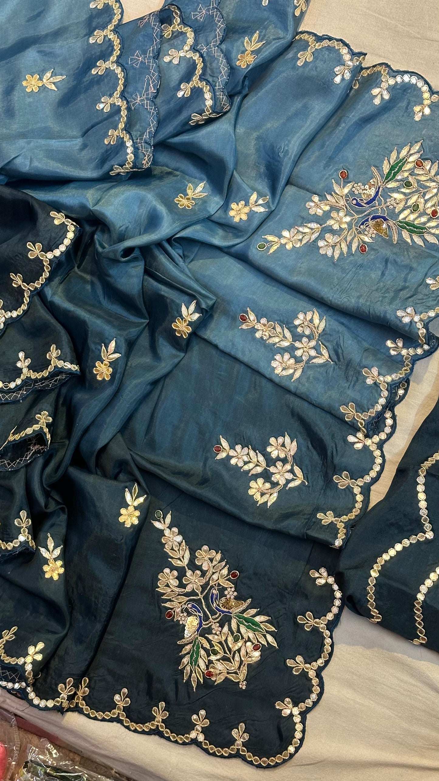 Kayatri New Designer Upada Silk Saree with Traditional Hand Gotta Patti Peacock Motif