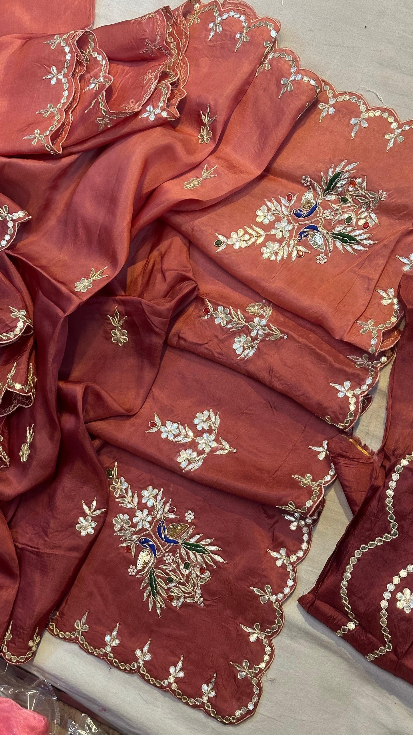Kayatri New Designer Upada Silk Saree with Traditional Hand Gotta Patti Peacock Motif