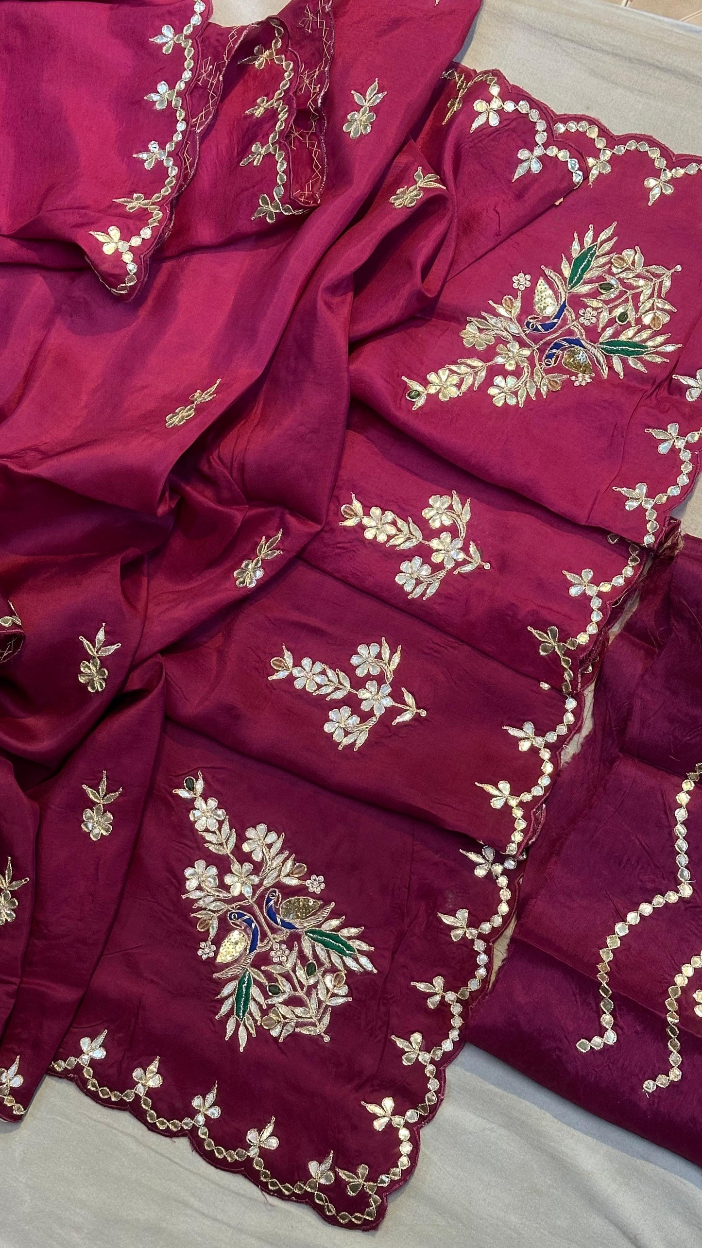 Kayatri New Designer Upada Silk Saree with Traditional Hand Gotta Patti Peacock Motif