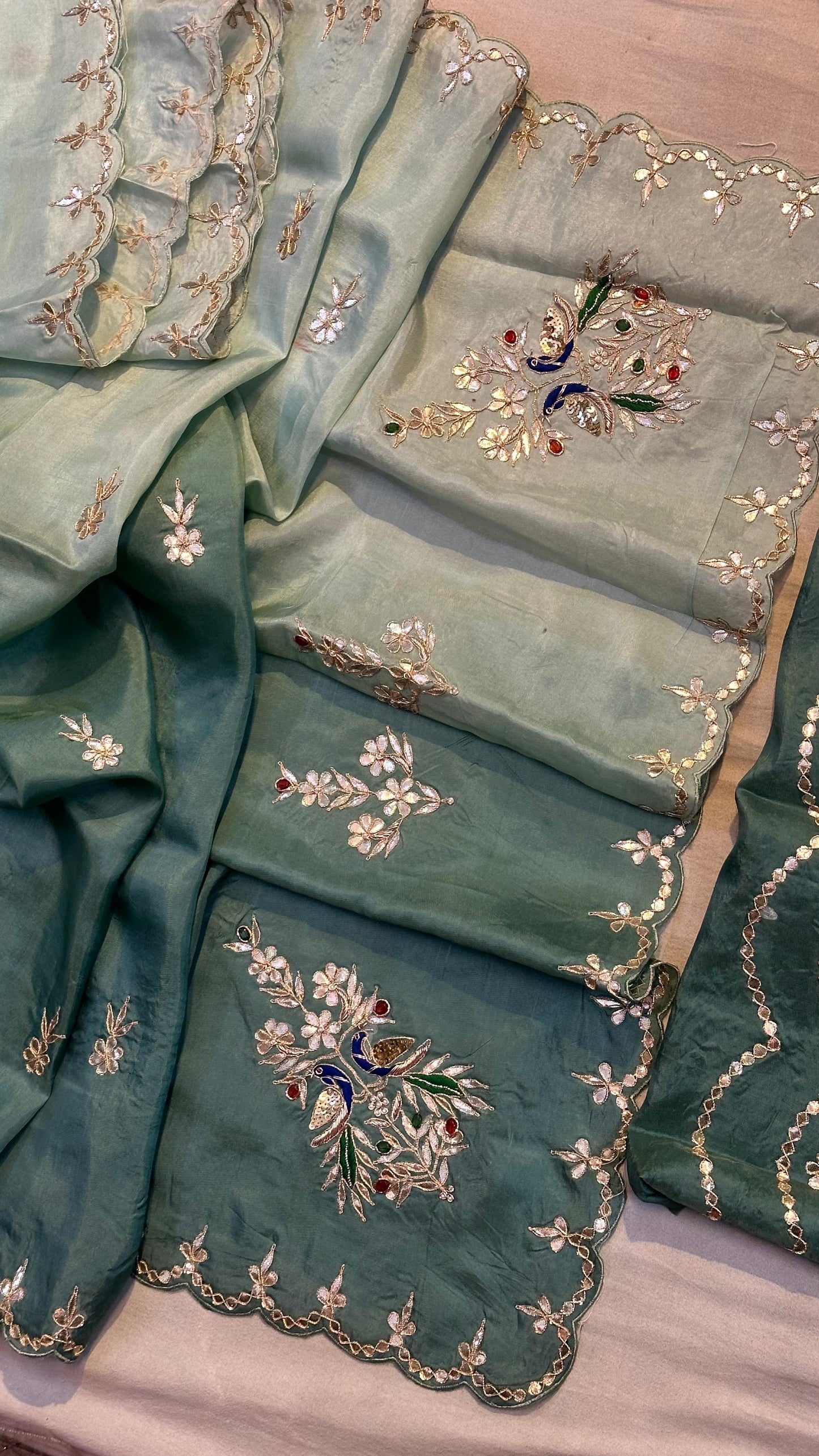 Kayatri New Designer Upada Silk Saree with Traditional Hand Gotta Patti Peacock Motif