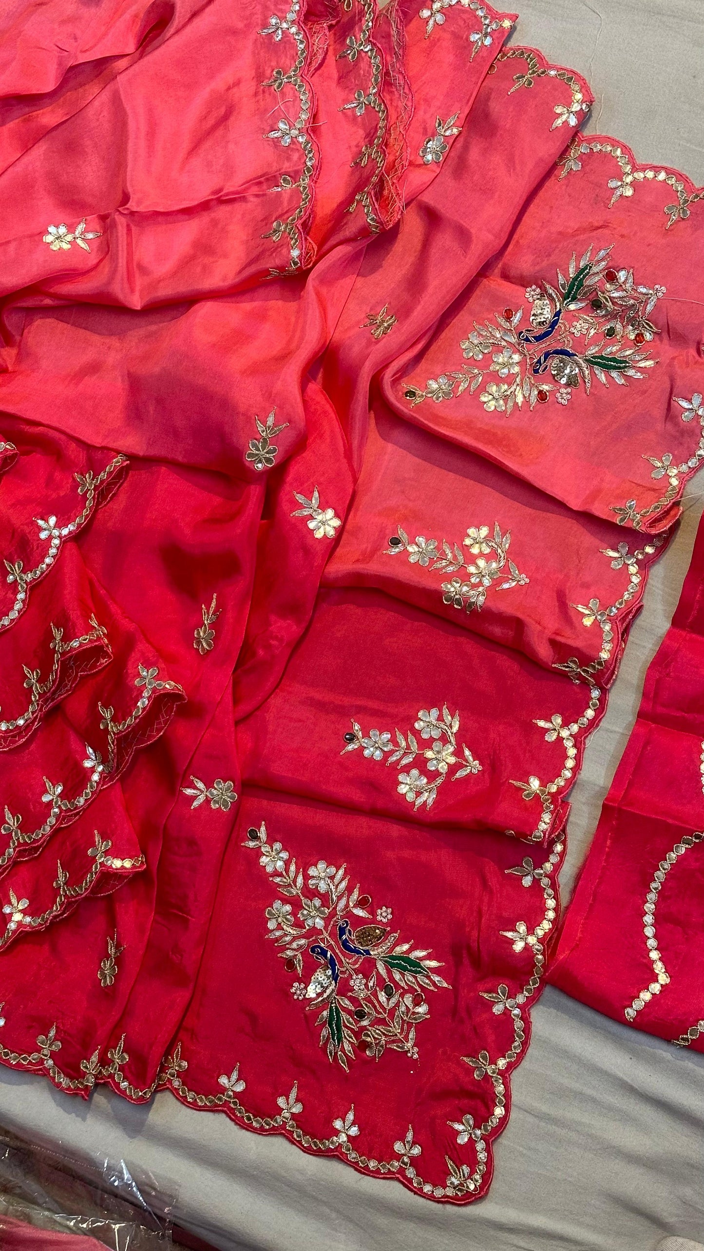 Kayatri New Designer Upada Silk Saree with Traditional Hand Gotta Patti Peacock Motif