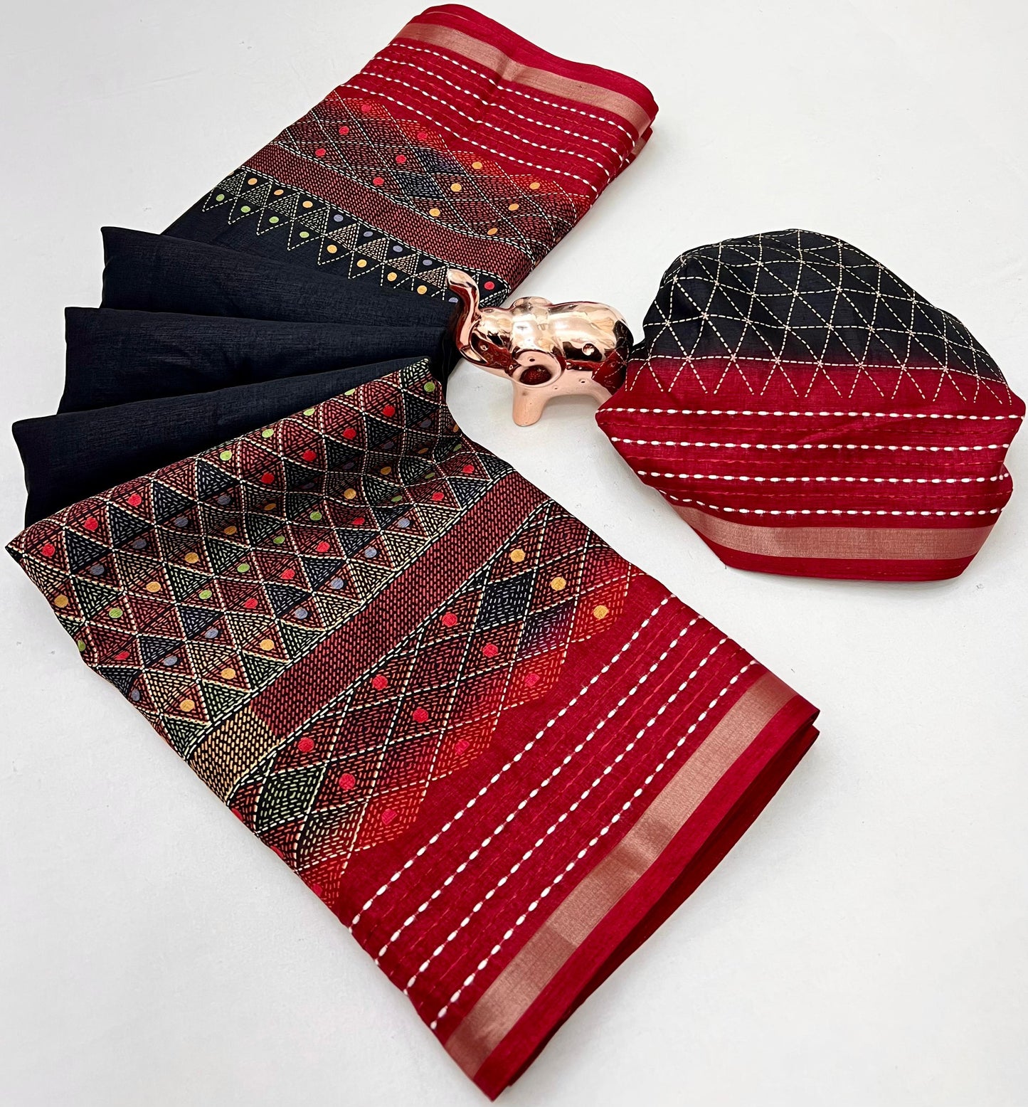 Kayatri New Modern Printed Crepe Saree with Handcrafted Katha Thread Touch