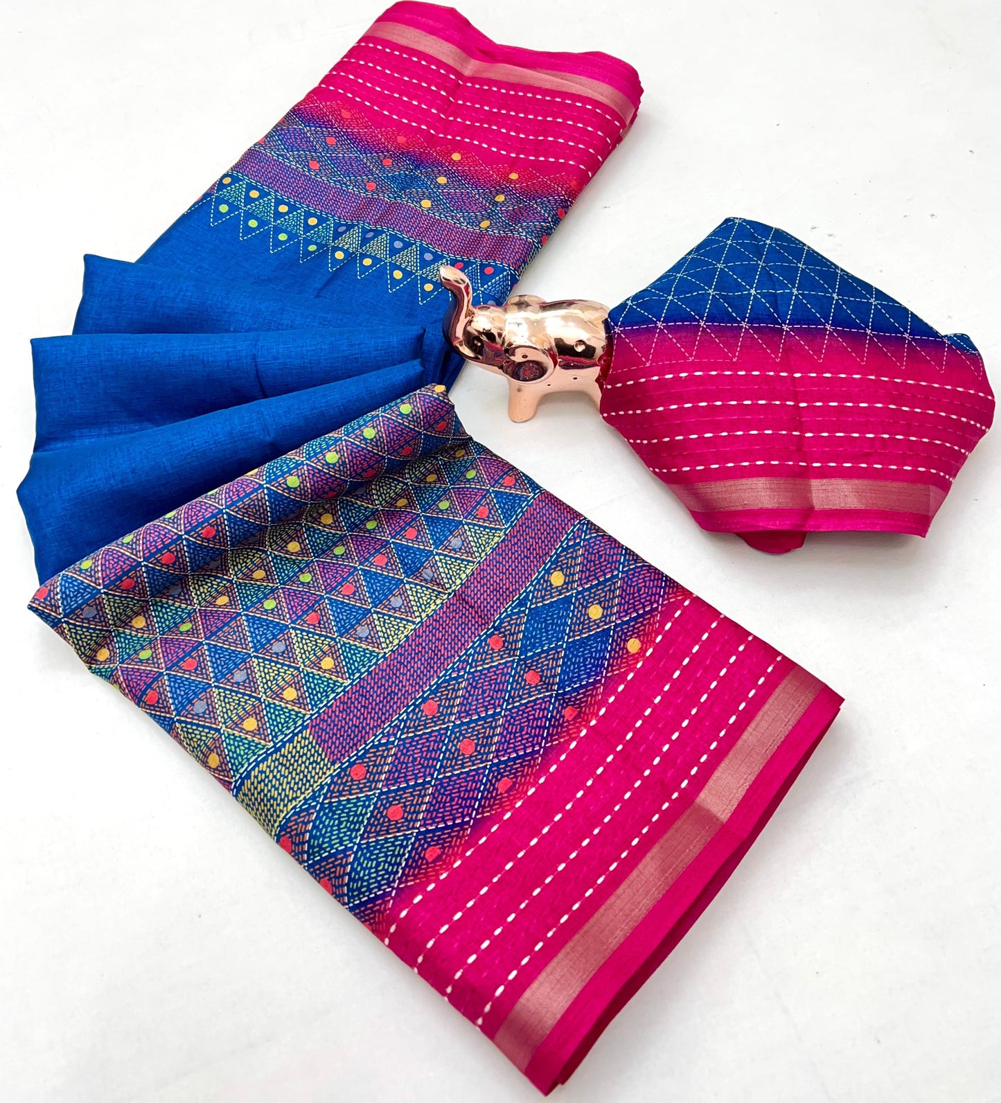 Kayatri New Modern Printed Crepe Saree with Handcrafted Katha Thread Touch