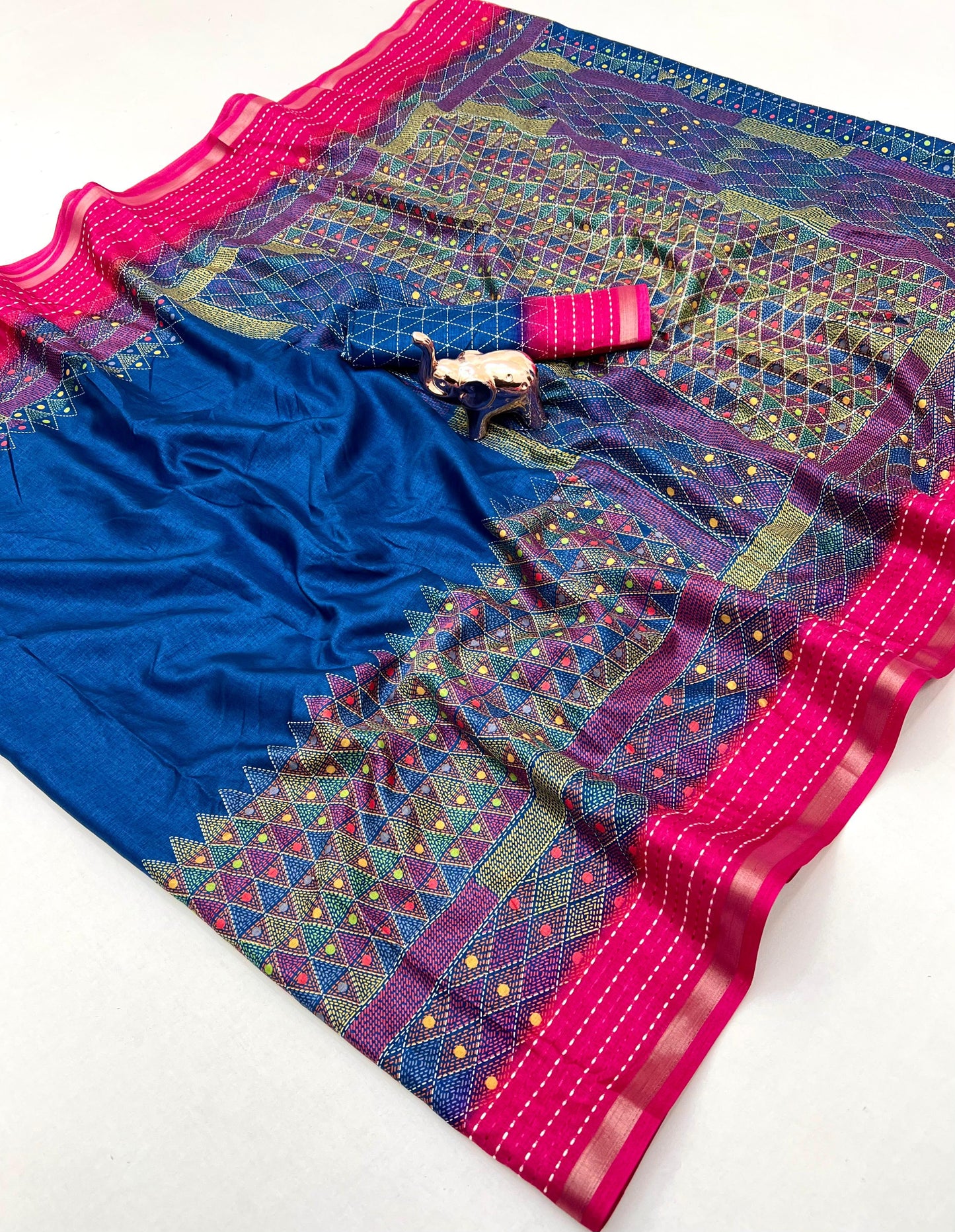 Kayatri New Modern Printed Crepe Saree with Handcrafted Katha Thread Touch