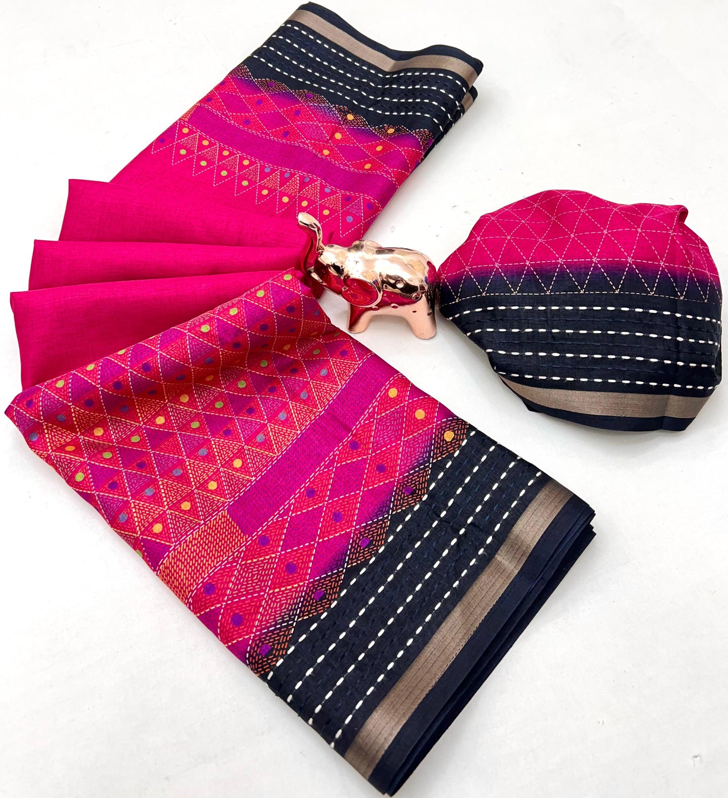 Kayatri New Modern Printed Crepe Saree with Handcrafted Katha Thread Touch