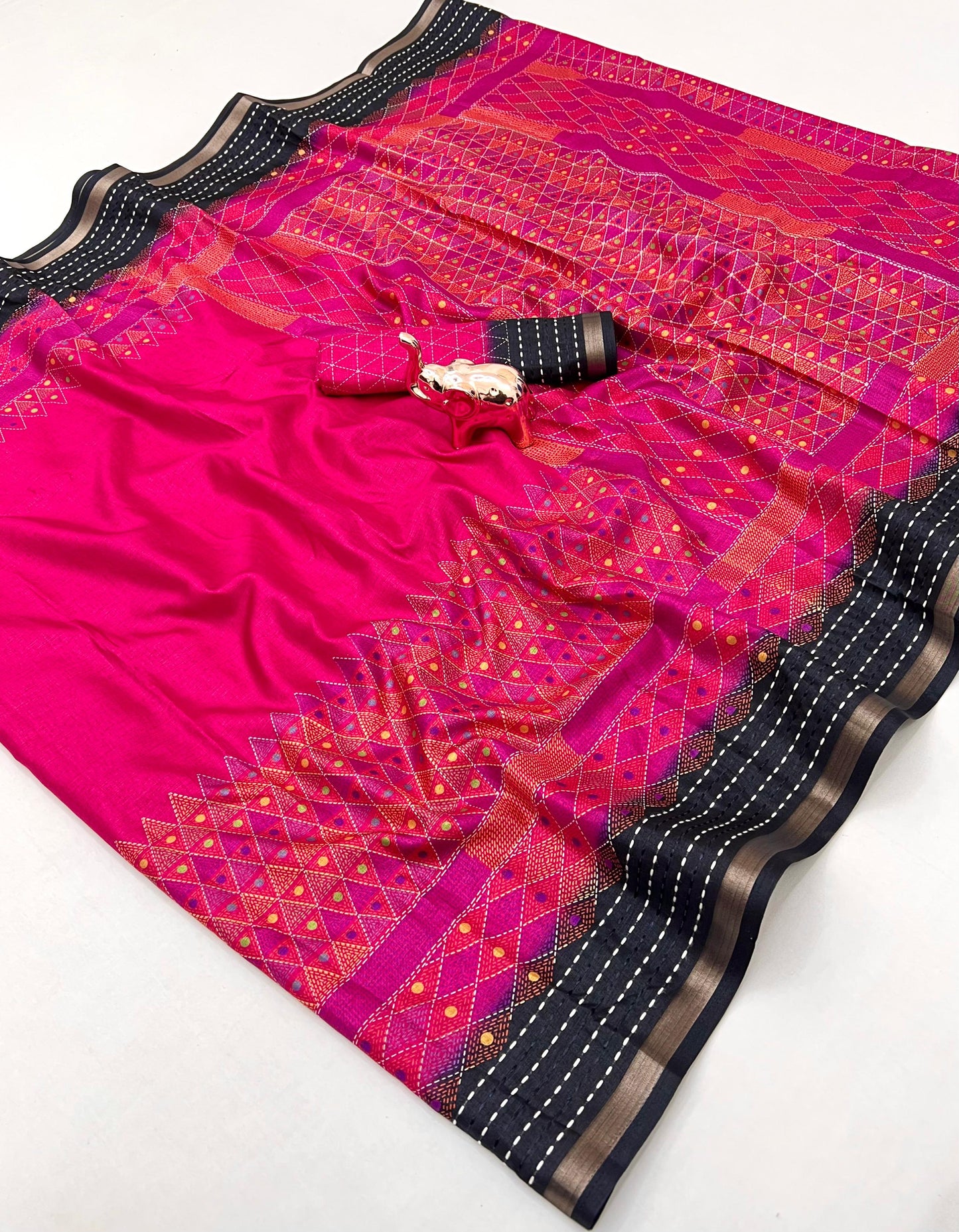 Kayatri New Modern Printed Crepe Saree with Handcrafted Katha Thread Touch