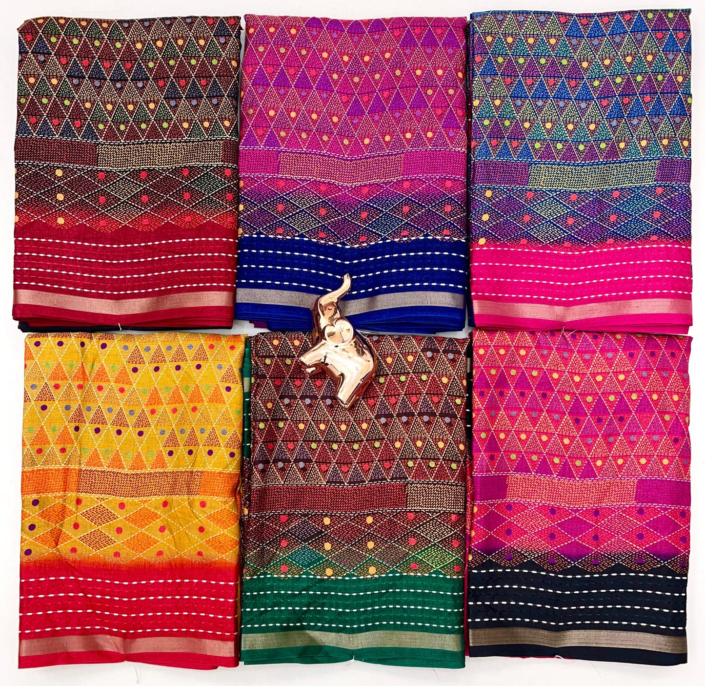 Kayatri New Modern Printed Crepe Saree with Handcrafted Katha Thread Touch