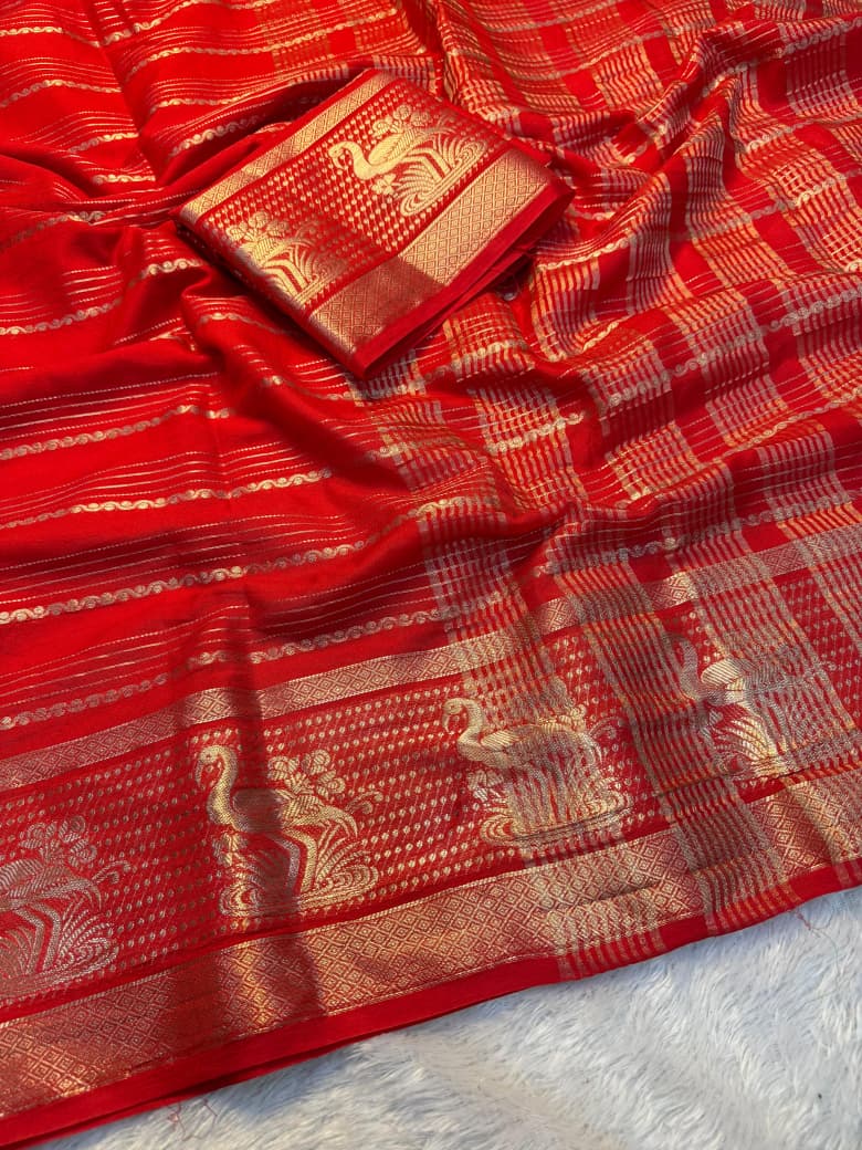 Kayatri New Premium Viscose Dola Silk Weaving Saree with Matching Dola Silk Blouse