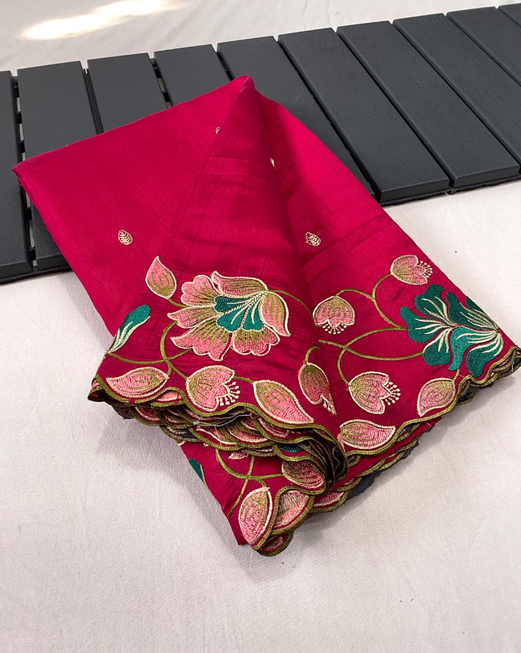 Kayatri New Elegant Tussar Silk Saree with Contrast Embroidery and Full Work Blouse