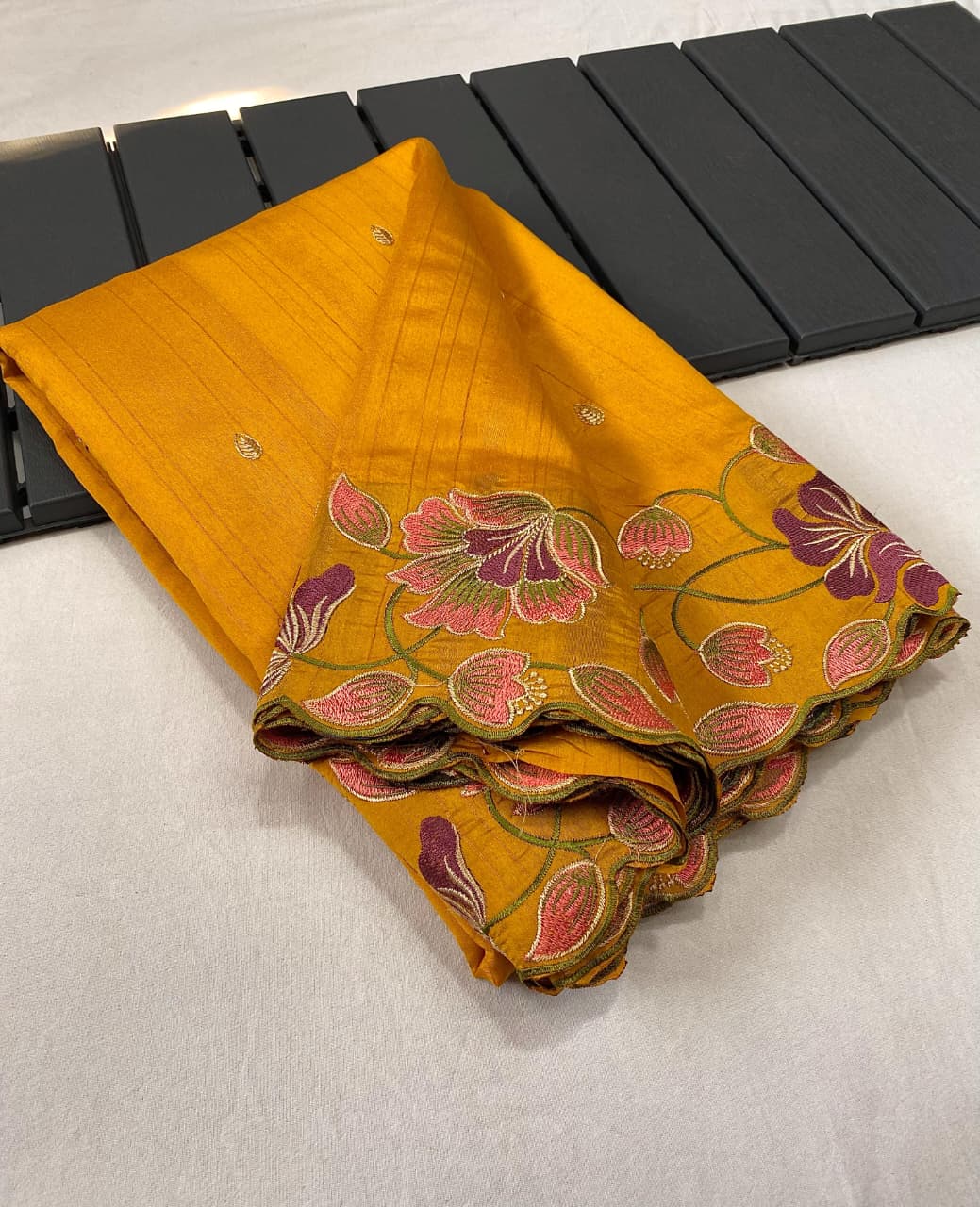 Kayatri New Elegant Tussar Silk Saree with Contrast Embroidery and Full Work Blouse