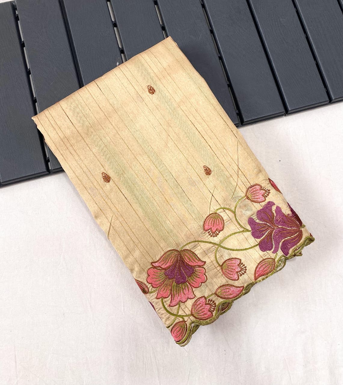 Kayatri New Elegant Tussar Silk Saree with Contrast Embroidery and Full Work Blouse