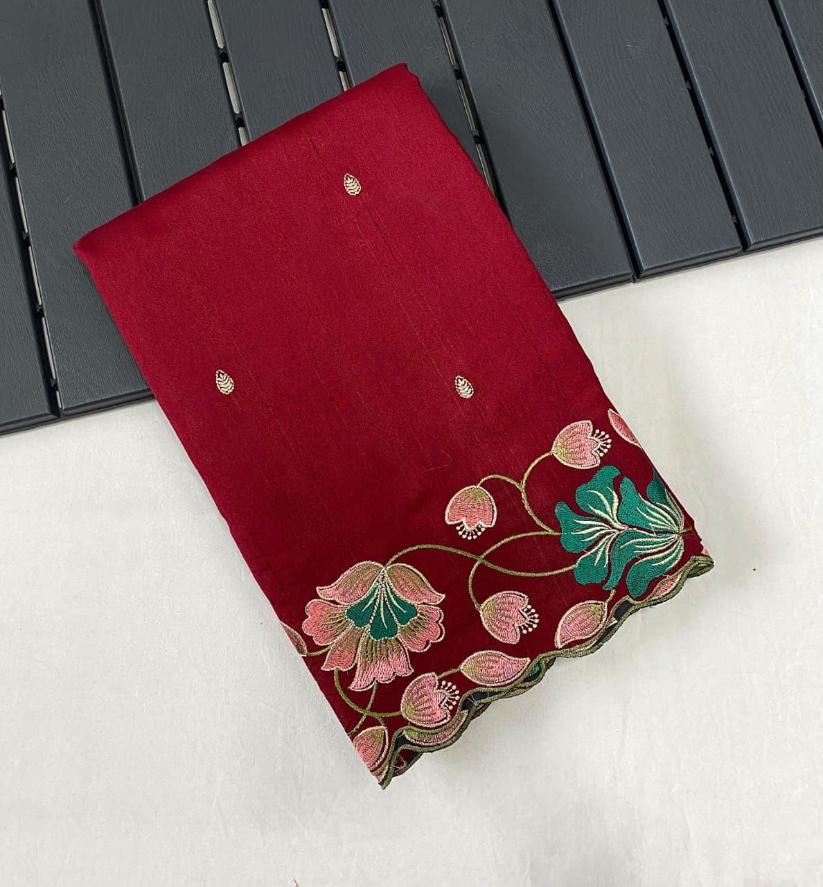 Kayatri New Elegant Tussar Silk Saree with Contrast Embroidery and Full Work Blouse