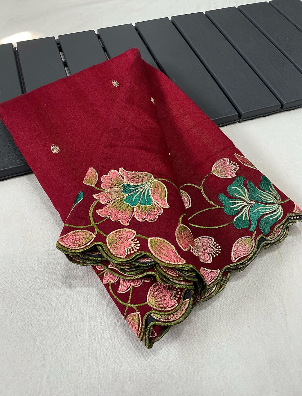 Kayatri New Elegant Tussar Silk Saree with Contrast Embroidery and Full Work Blouse