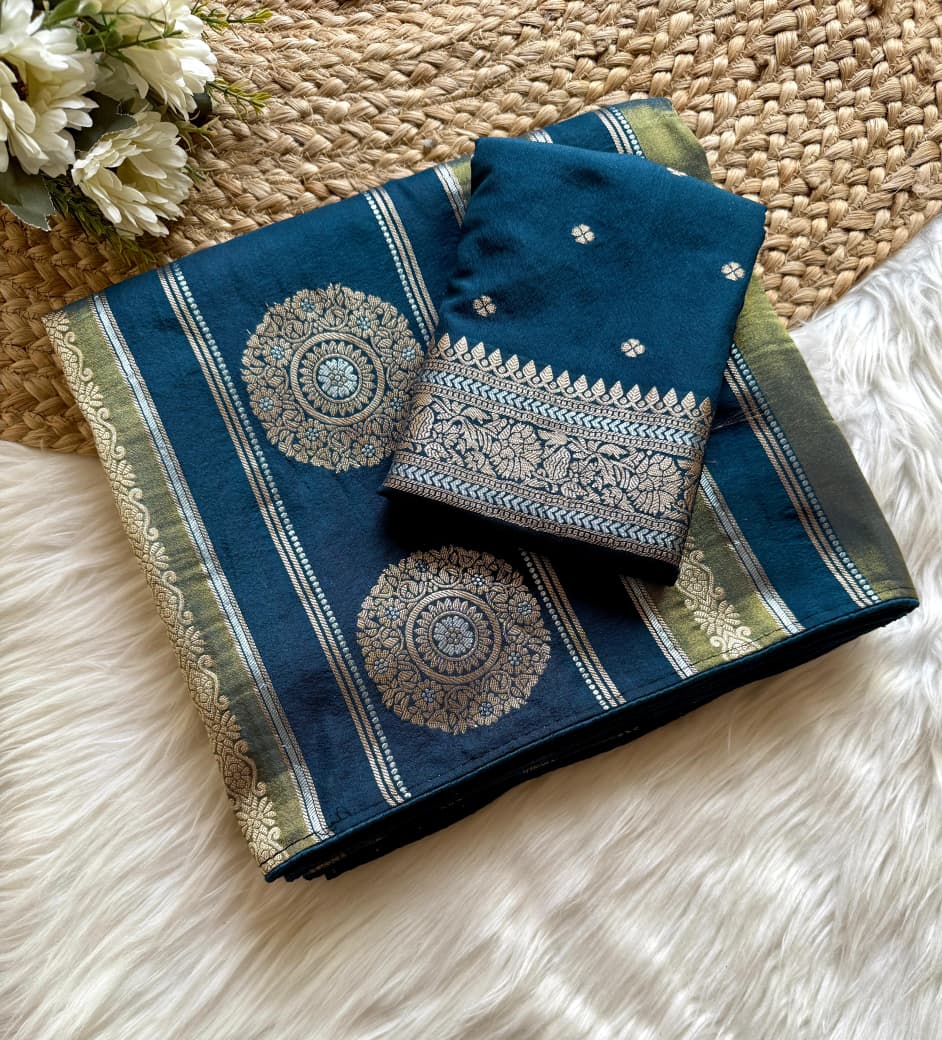 Kayatri New Classic Chinya Tissue Nylon Viscose Saree with Elegant Rich Pallu