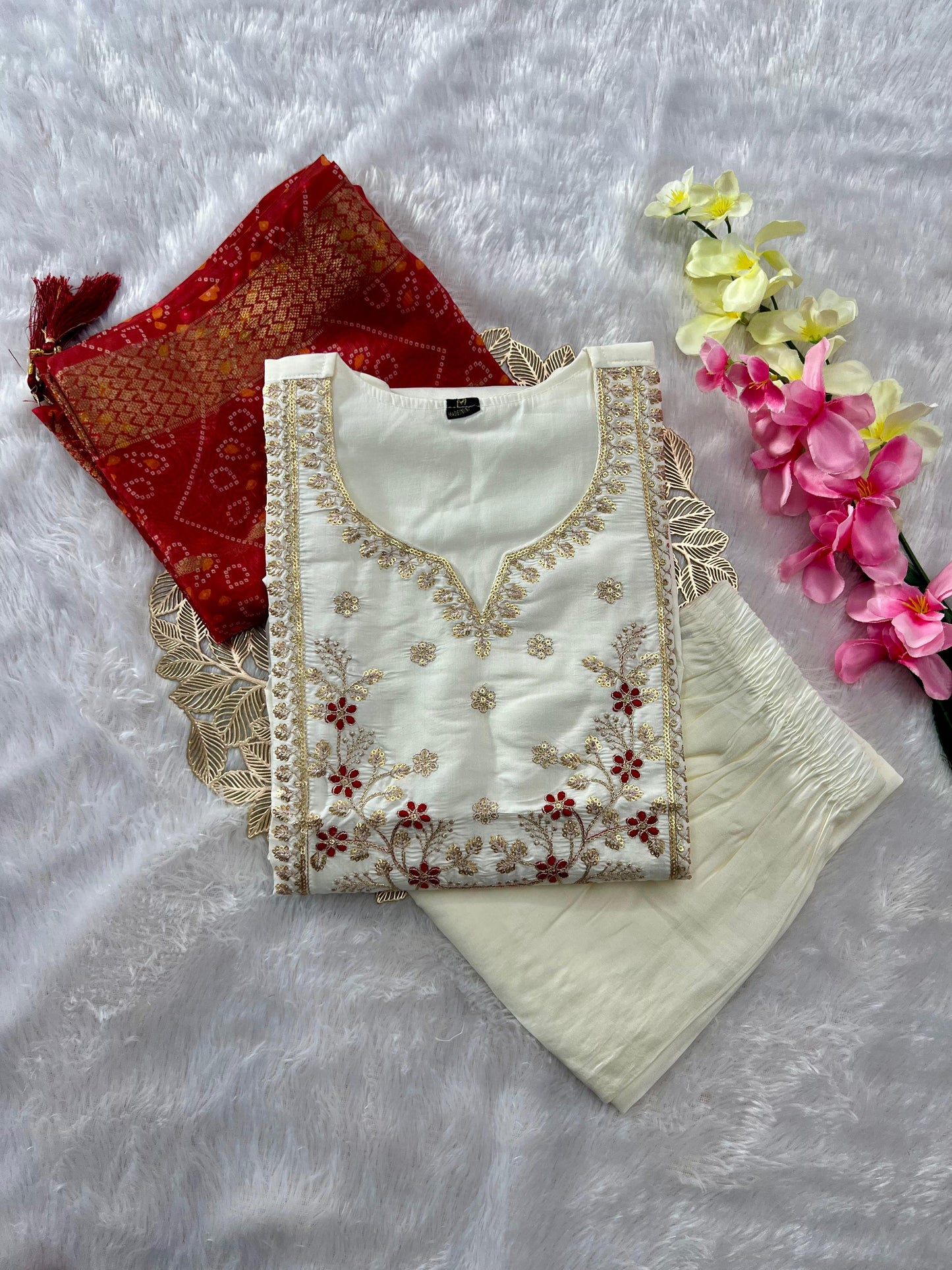 Kayatri New Designer Roman Silk Kurti with Sequence Embroidery Matching Pants
