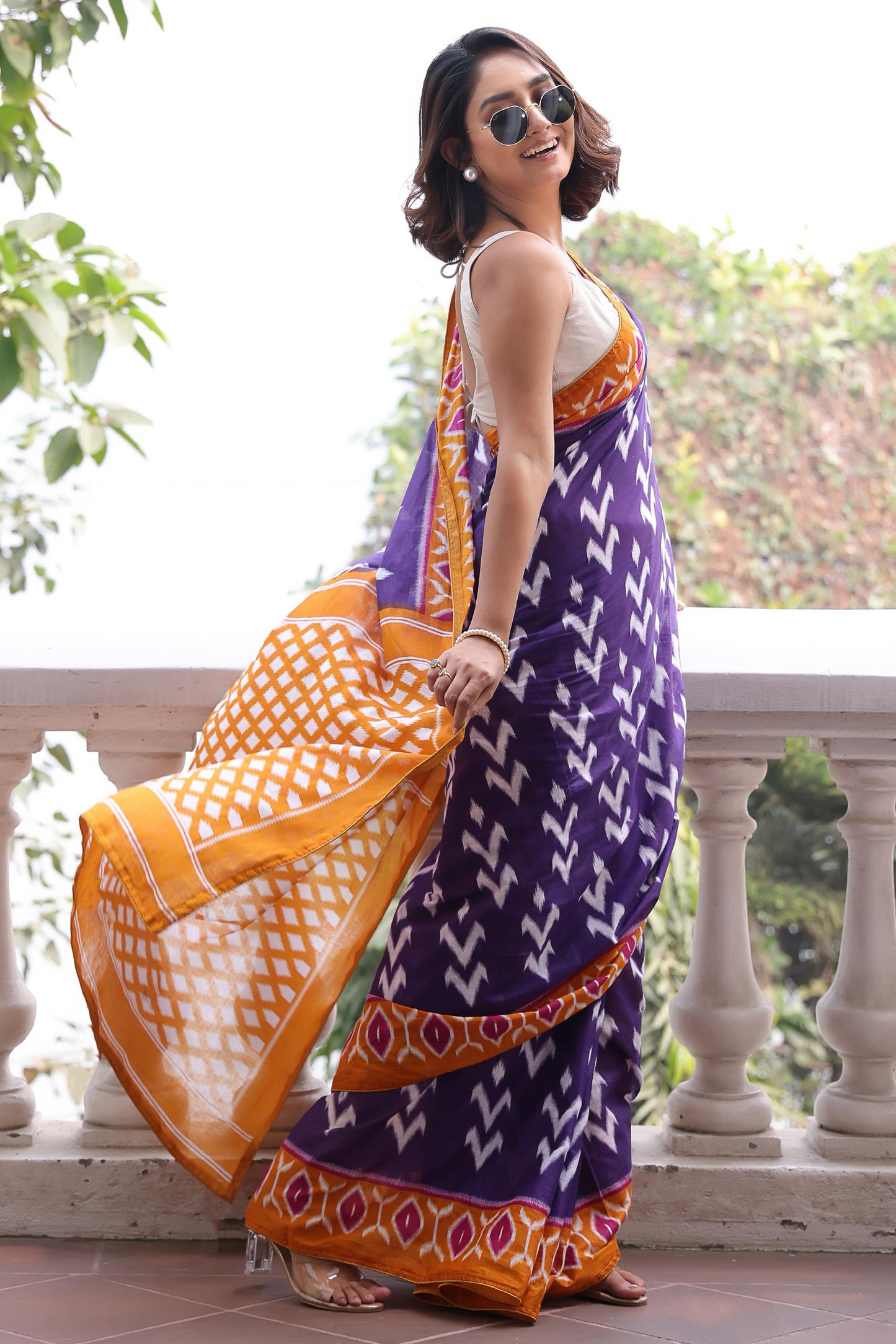 Kayatri New Pure Mulmul Cotton Saree with Ikat Test Hand Block Craft