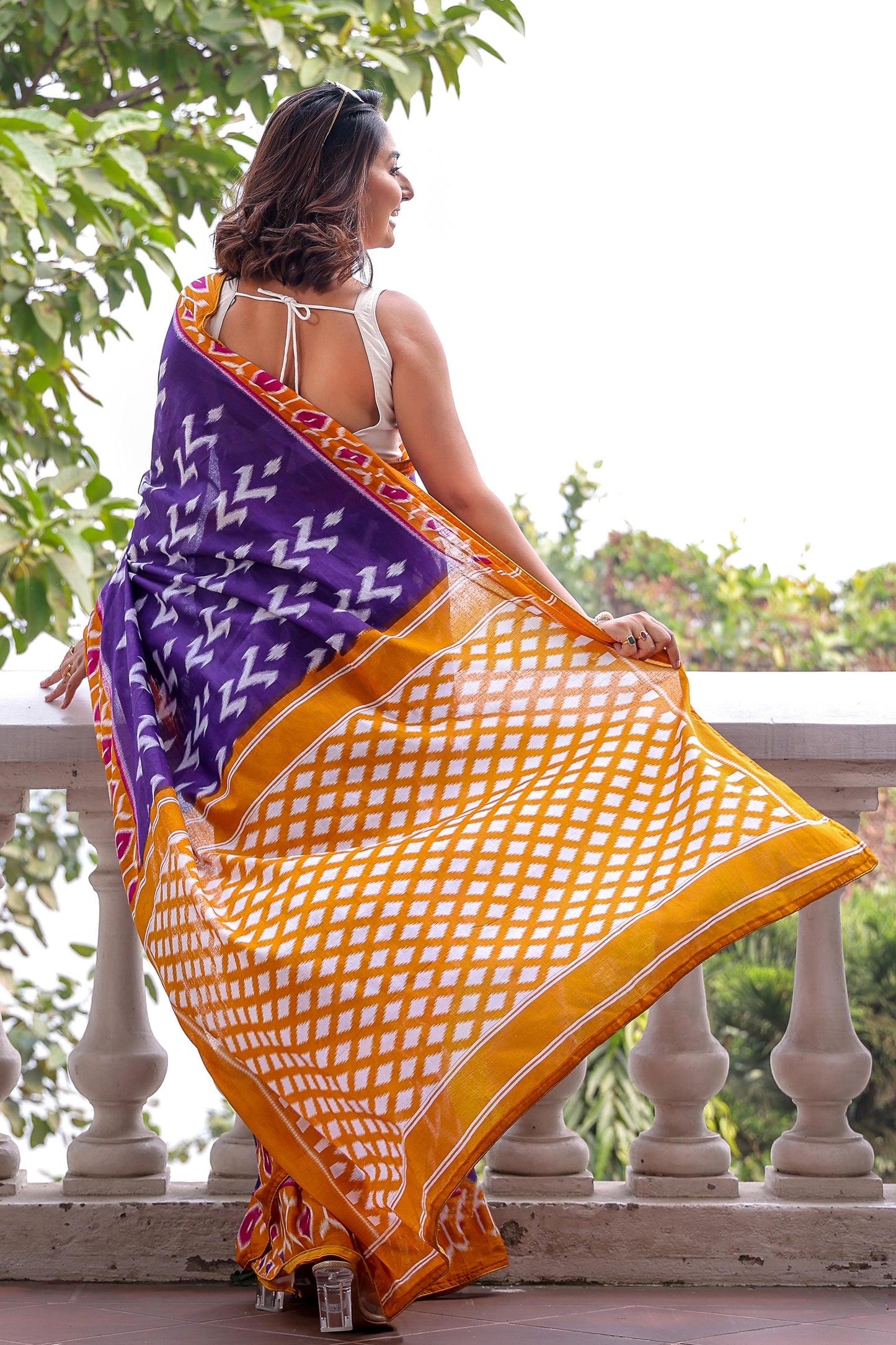 Kayatri New Pure Mulmul Cotton Saree with Ikat Test Hand Block Craft