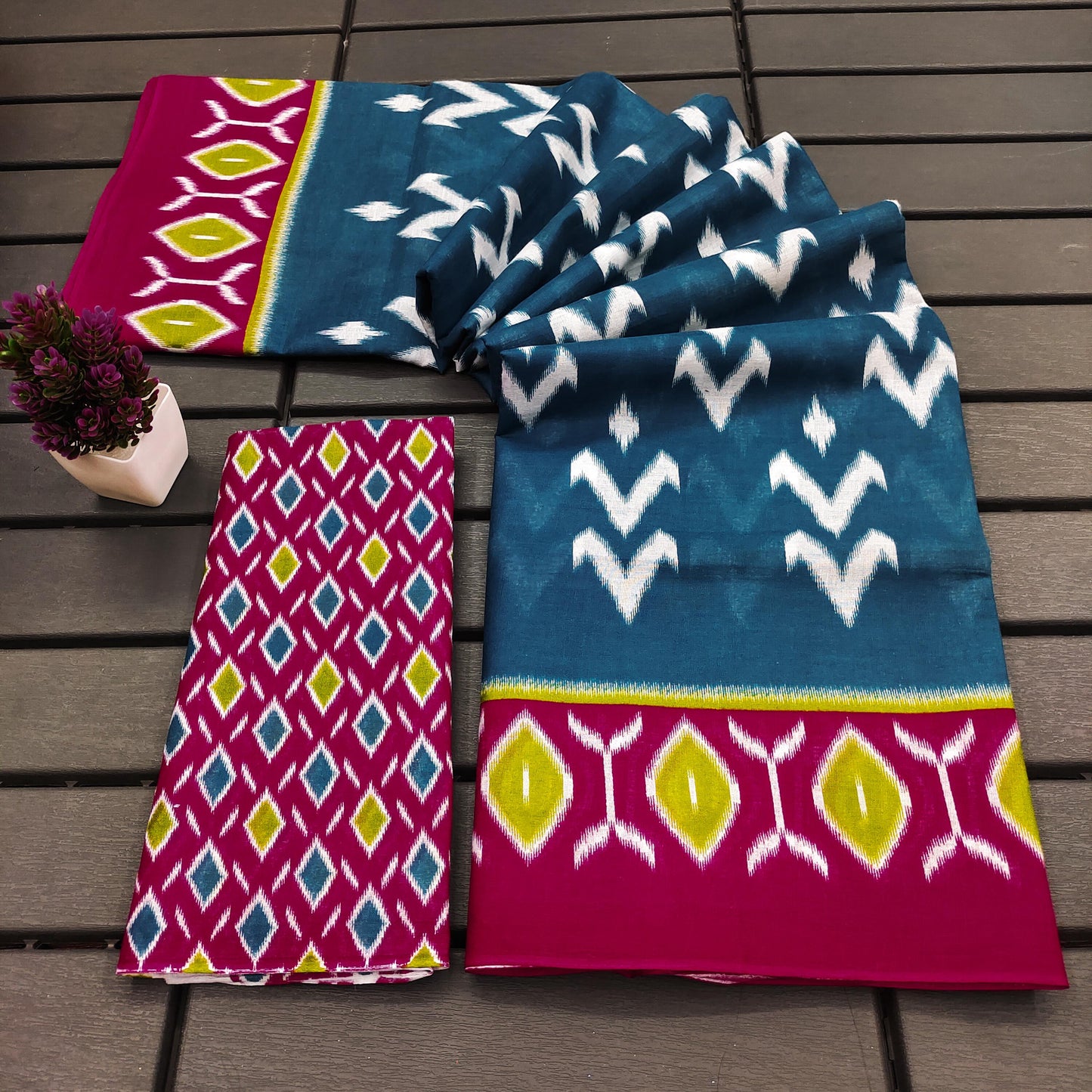 Kayatri New Pure Mulmul Cotton Saree with Ikat Test Hand Block Craft