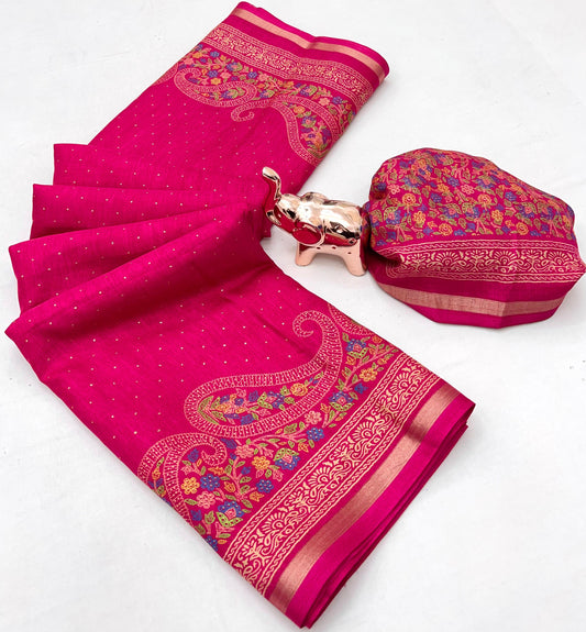 Kayatri New Classic Tussar Silk Saree with Elegant Kashmiri Motifs Golden Foil Touch