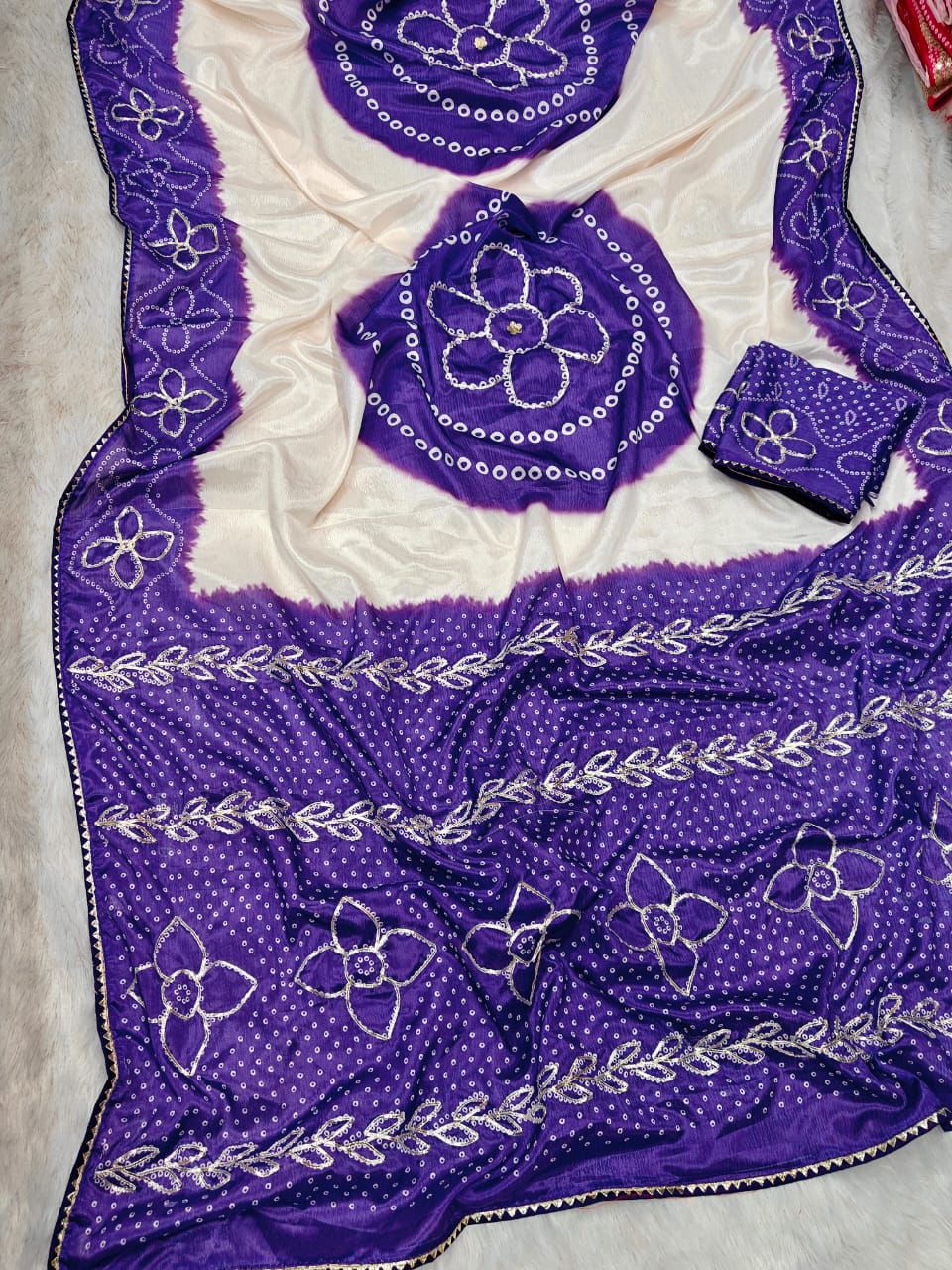 Kayatri New Exclusive Shiny Silk Saree with Traditional Katchhi Gotta Craft