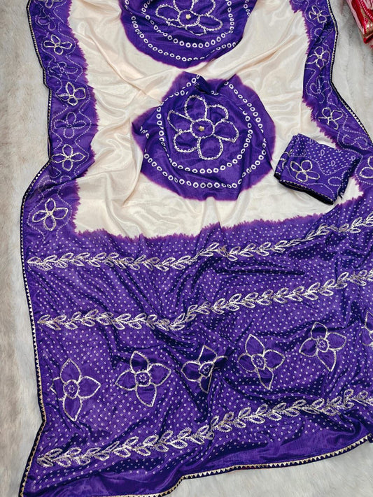 Kayatri New Exclusive Shiny Silk Saree with Traditional Katchhi Gotta Craft