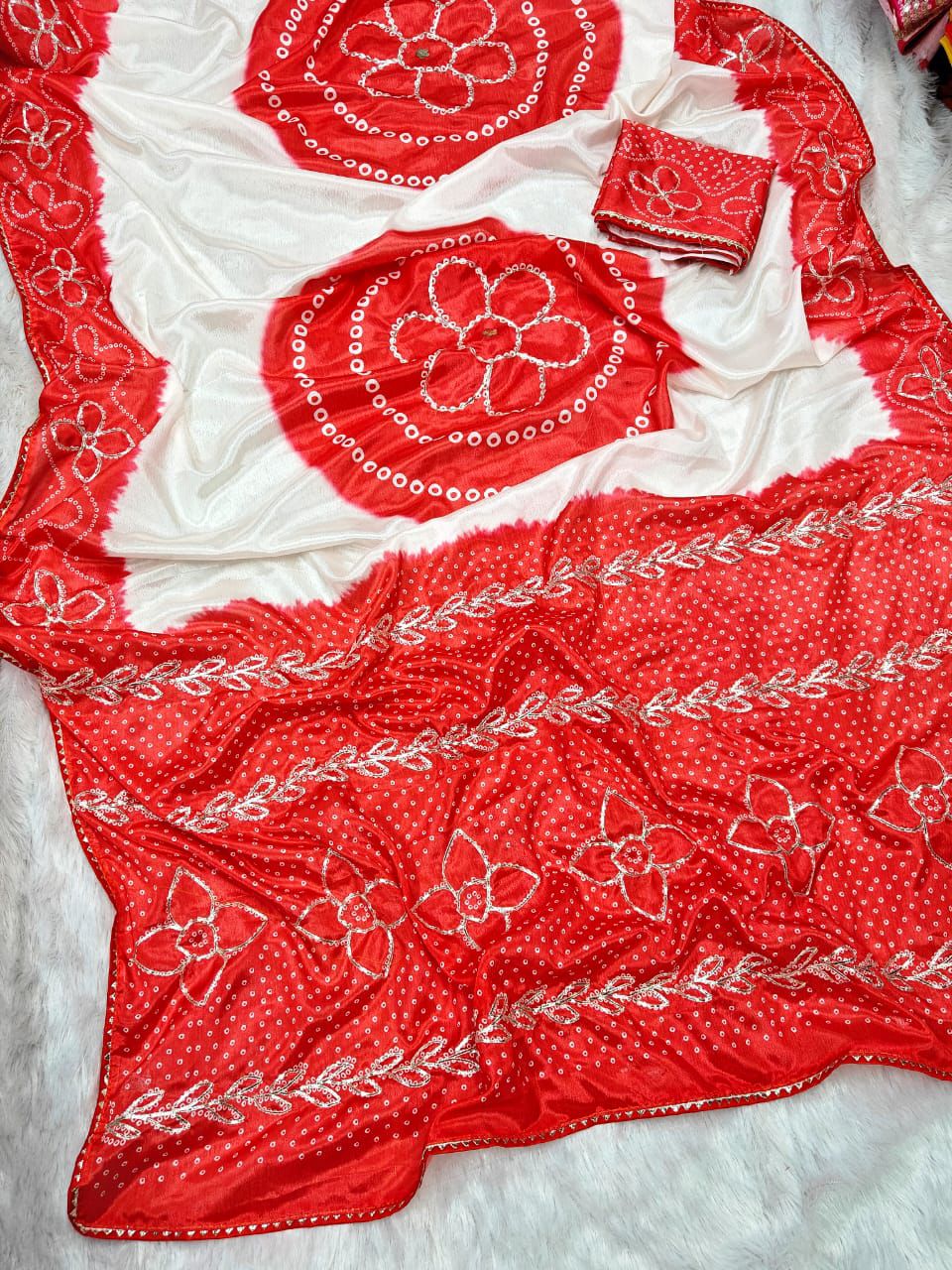 Kayatri New Exclusive Shiny Silk Saree with Traditional Katchhi Gotta Craft