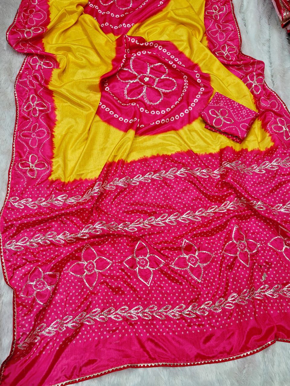 Kayatri New Exclusive Shiny Silk Saree with Traditional Katchhi Gotta Craft