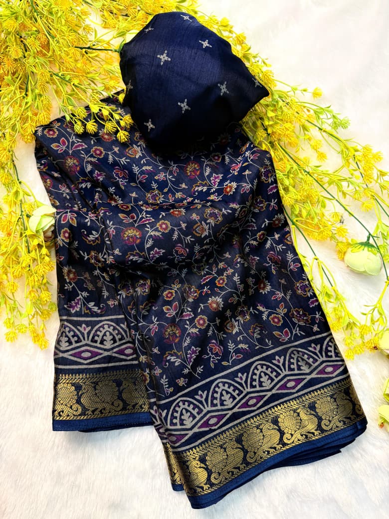 Kayatri New Traditional Pen Kalamkari Black Dola Silk Saree with Zari Weaving