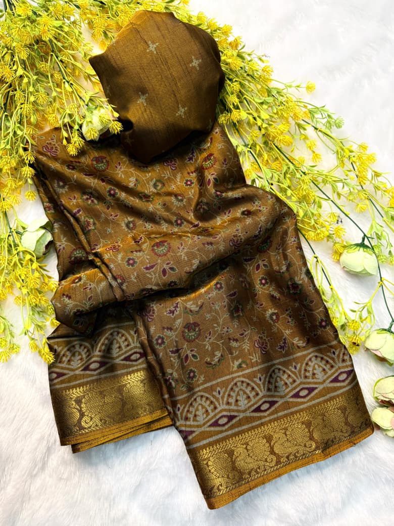 Kayatri New Traditional Pen Kalamkari Black Dola Silk Saree with Zari Weaving