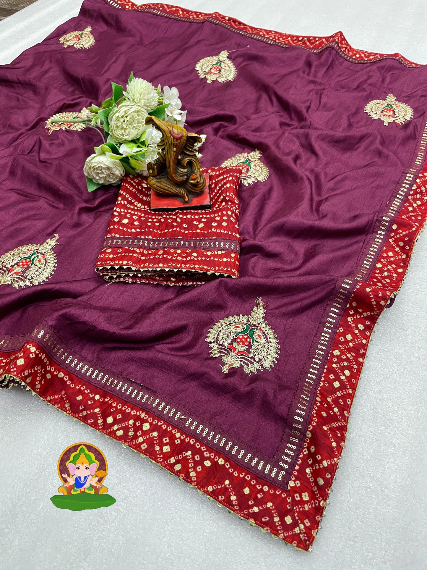 Kayatri New Trendy Vichitra Silk Saree with Dori Buta, Bandhani Print Sequin Work