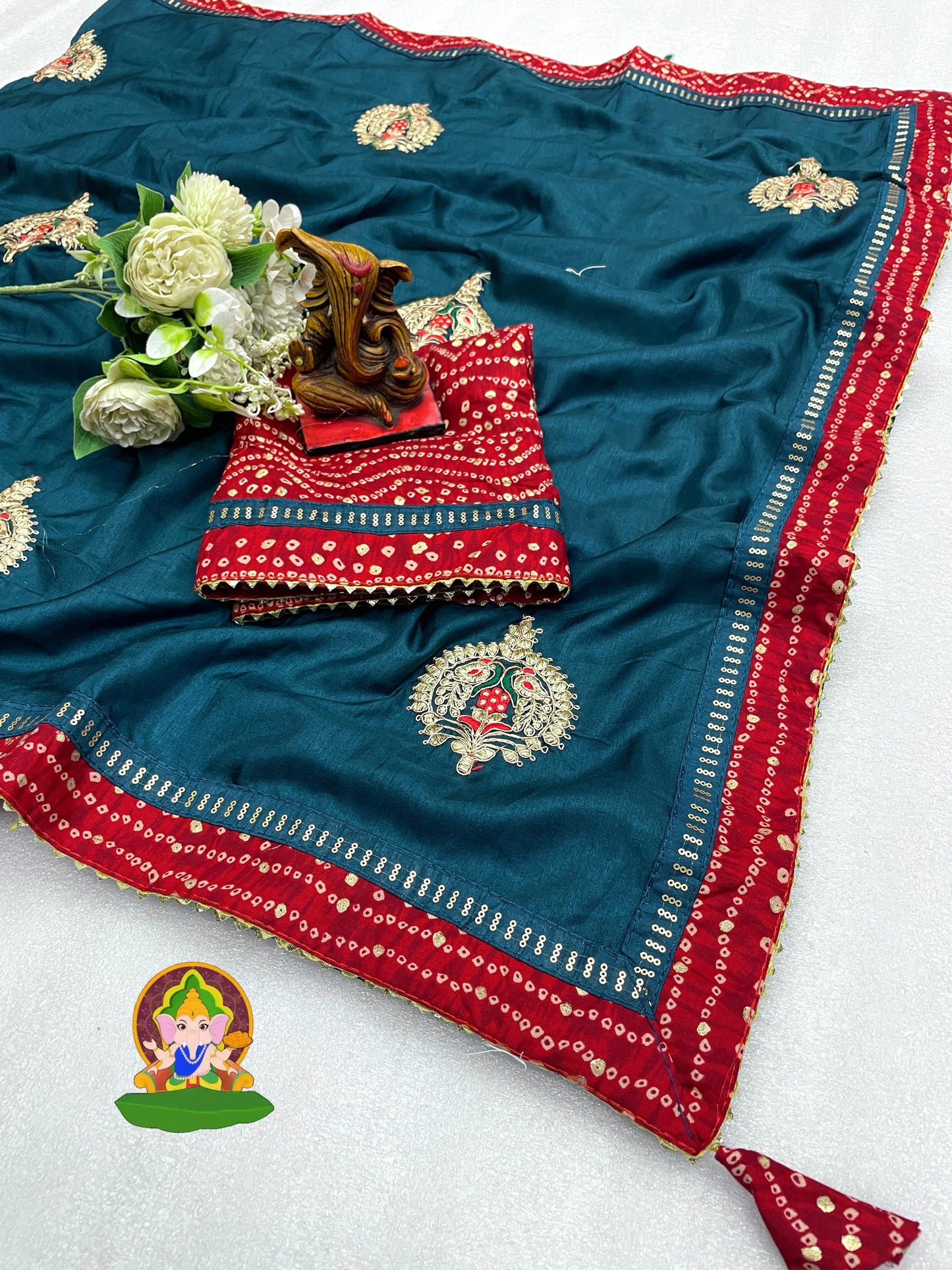 Kayatri New Trendy Vichitra Silk Saree with Dori Buta, Bandhani Print Sequin Work