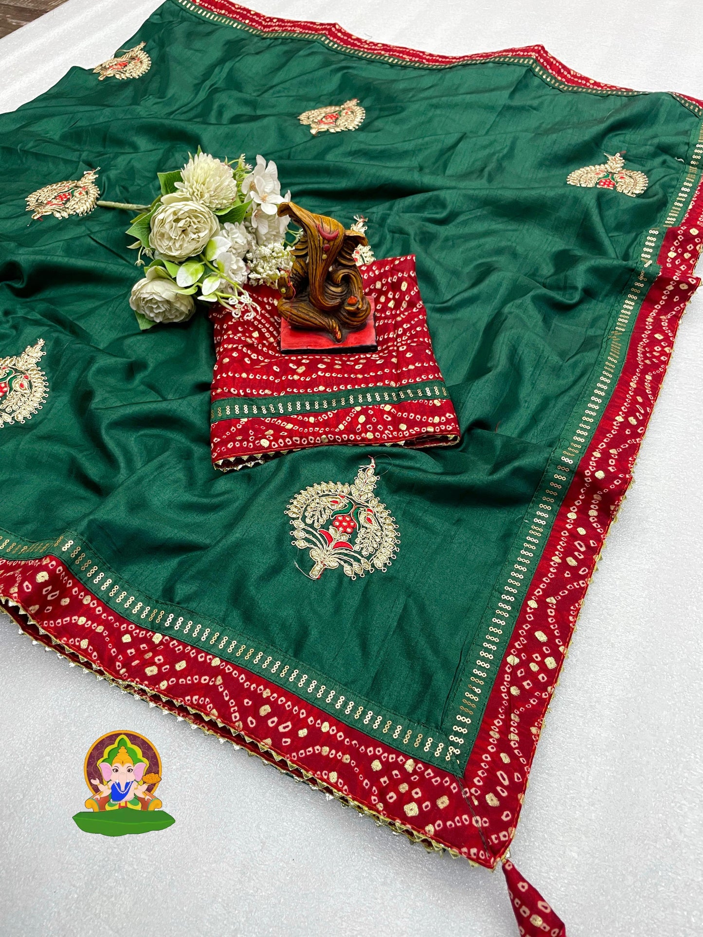 Kayatri New Trendy Vichitra Silk Saree with Dori Buta, Bandhani Print Sequin Work