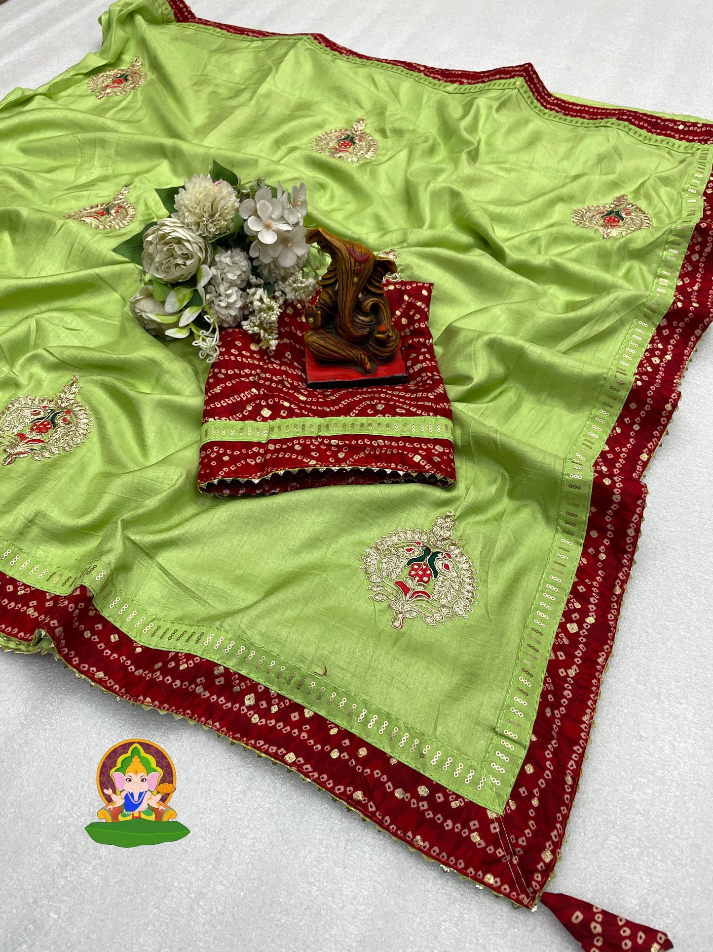 Kayatri New Trendy Vichitra Silk Saree with Dori Buta, Bandhani Print Sequin Work