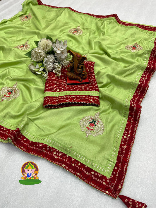 Kayatri New Trendy Vichitra Silk Saree with Dori Buta, Bandhani Print Sequin Work