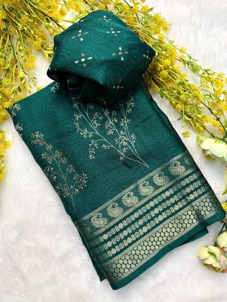 Kayatri New Festive Wear Marsh Melon Saree with Self Jacquard Design