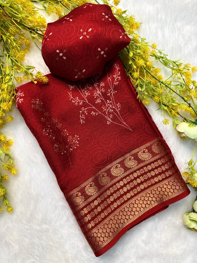Kayatri New Festive Wear Marsh Melon Saree with Self Jacquard Design