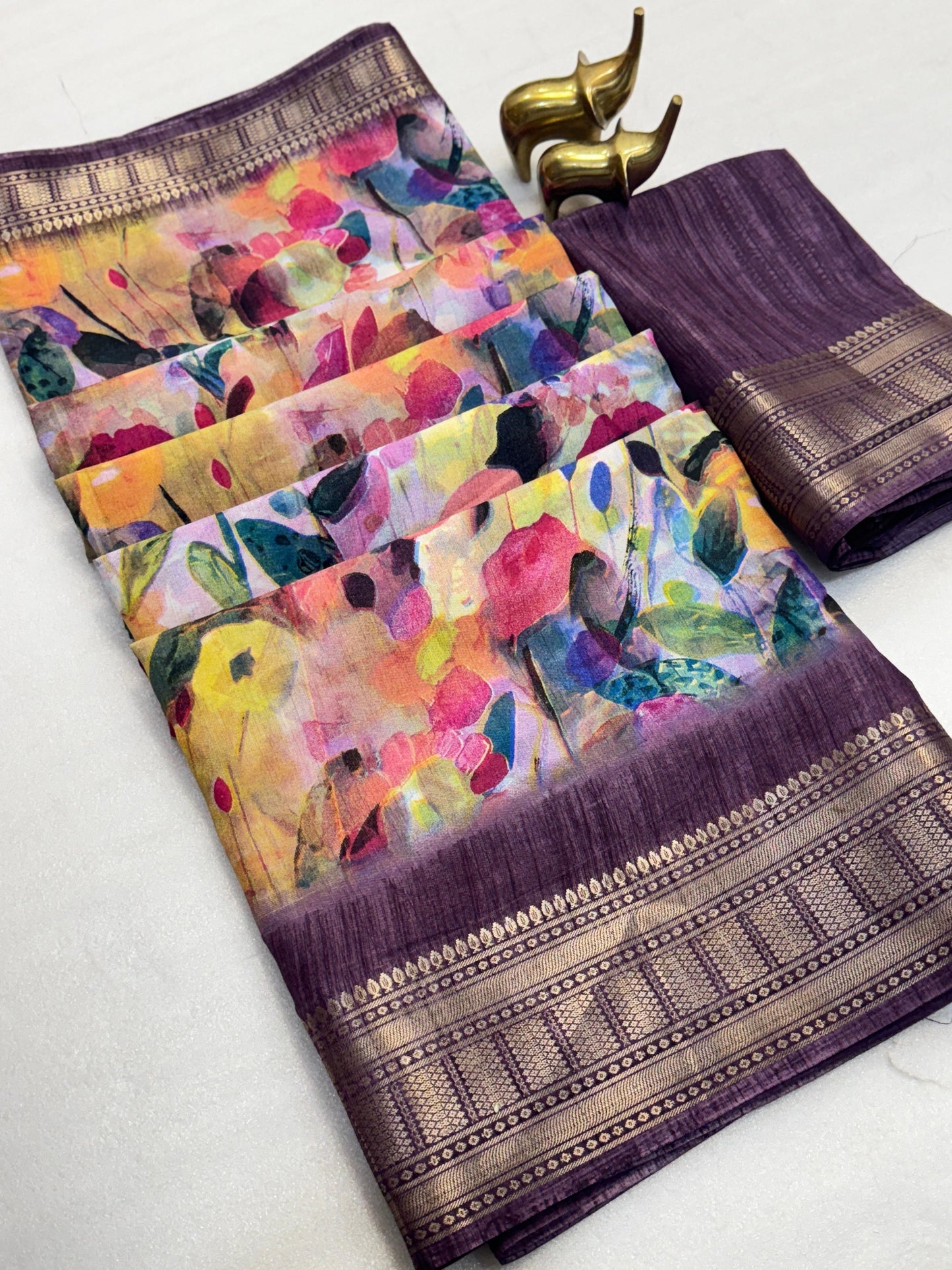 Kayatri New Lightweight Dola Silk Saree with Floral Print Zari Border