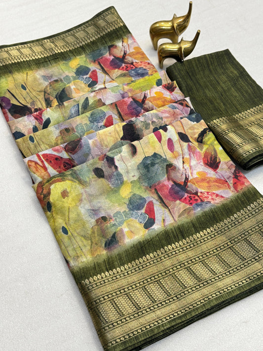 Kayatri New Lightweight Dola Silk Saree with Floral Print Zari Border