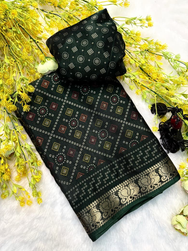 Kayatri New Traditional Pen Kalamkari Black Dola Silk Saree with Zari Hamsa Border