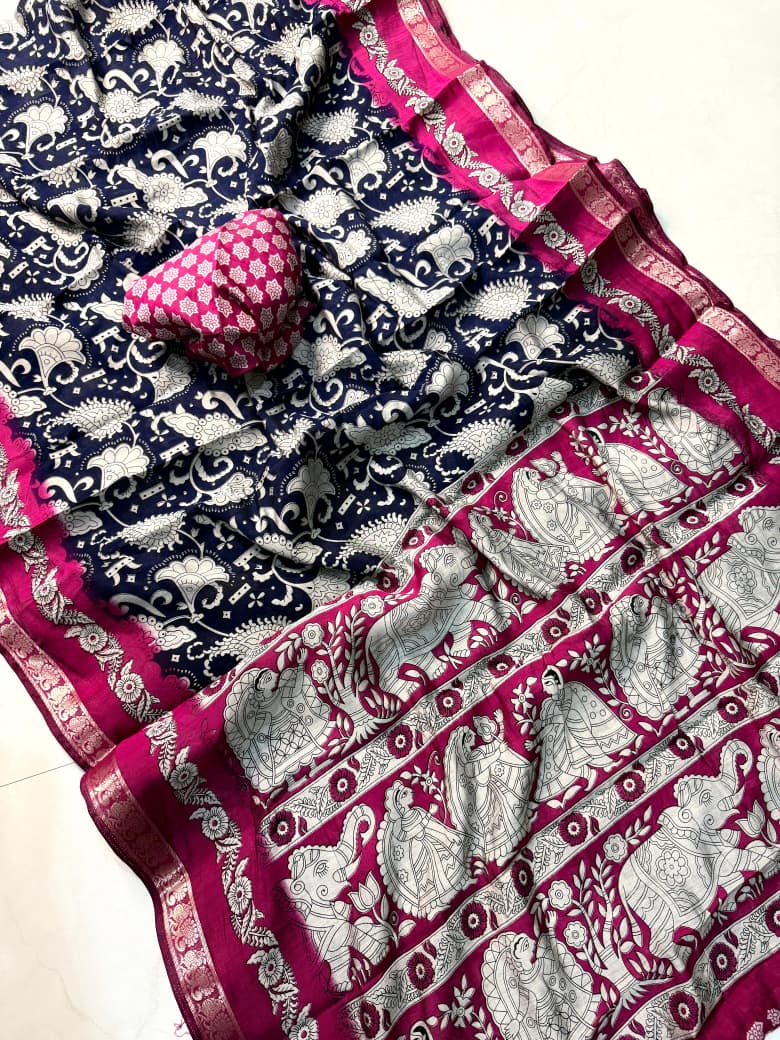 Kayatri New Premium Pure Mangalgiri Pattu Saree with Rich Kanchi Border Pallu