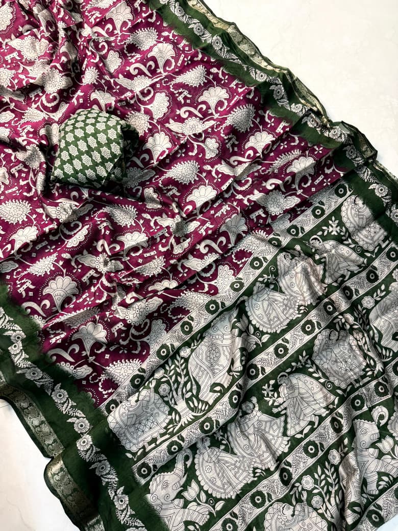 Kayatri New Premium Pure Mangalgiri Pattu Saree with Rich Kanchi Border Pallu