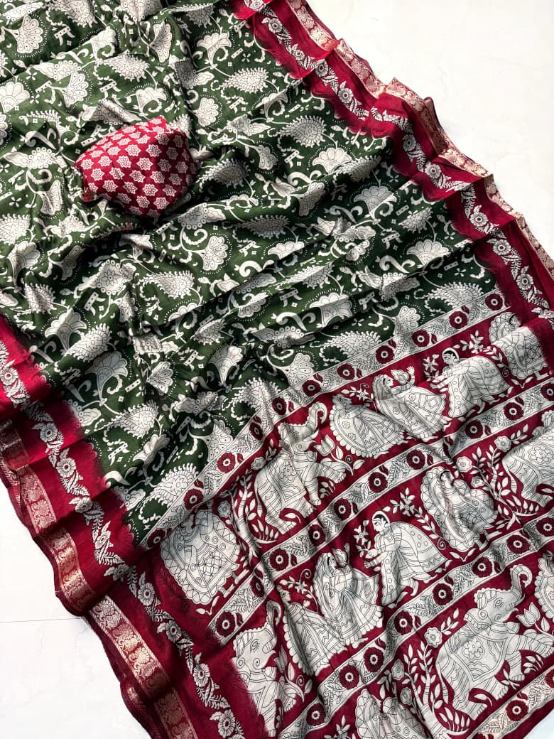 Kayatri New Premium Pure Mangalgiri Pattu Saree with Rich Kanchi Border Pallu