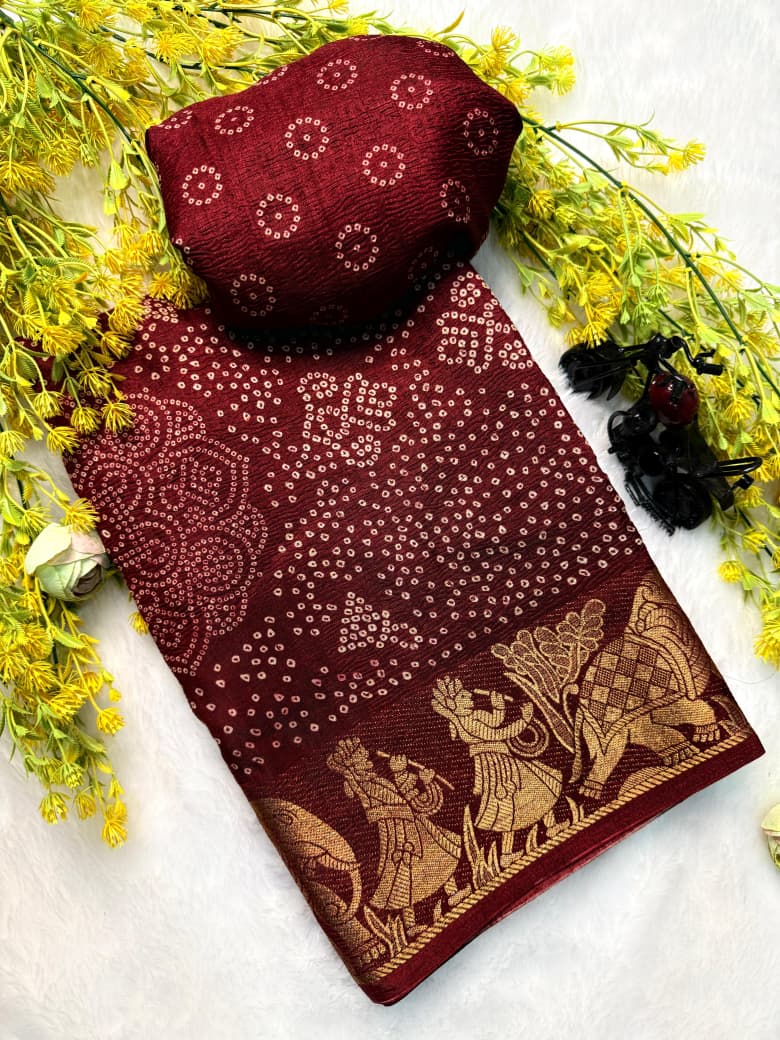 Kayatri New Classic Dola Silk Crepe Crush Saree with Floral Touch