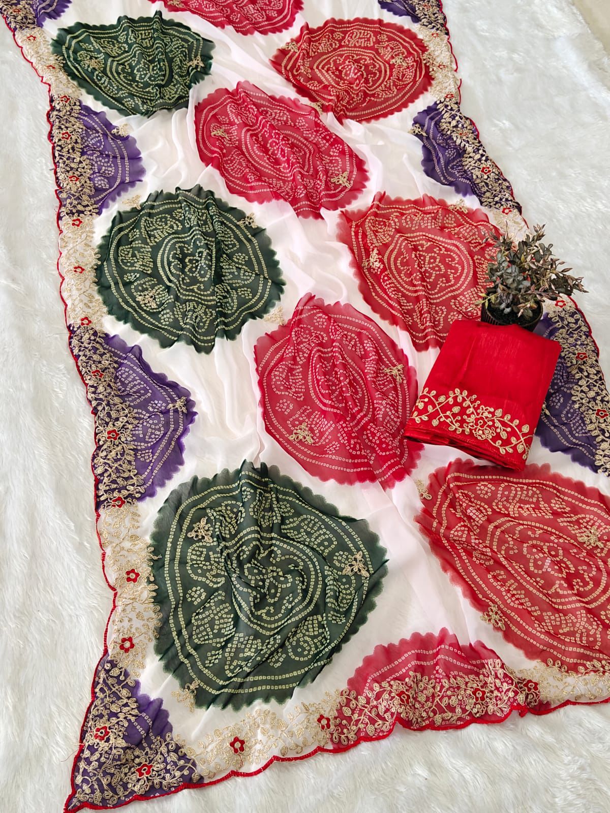 Kayatri New Party Wear Georgette Bandhani Print Saree with Fine Pitha Work