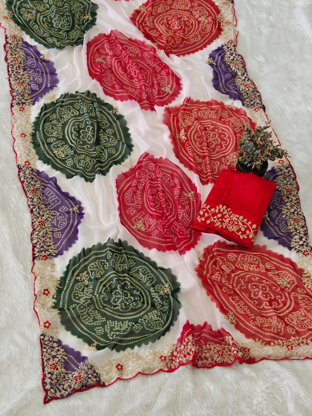 Kayatri New Party Wear Georgette Bandhani Print Saree with Fine Pitha Work