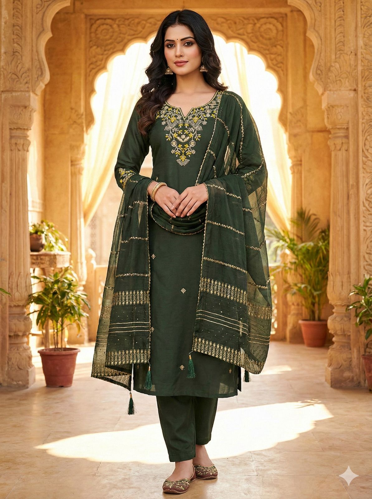 Kayatri New Elegant Roman Silk Suit Featuring Beautiful Embroidery and Sequins
