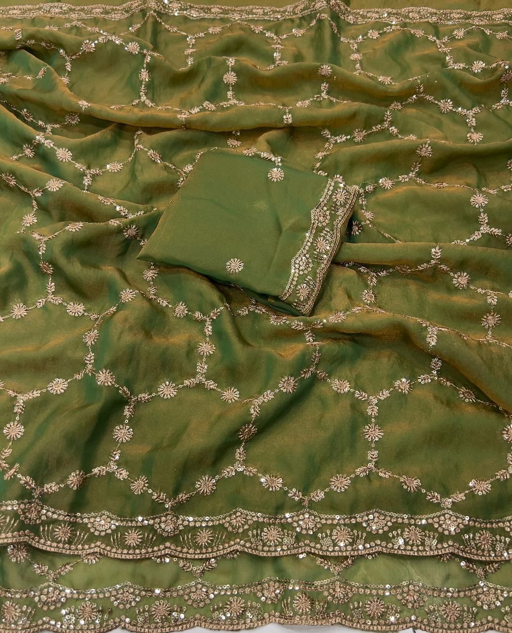 Kayatri New Trendy Dual Shade Satin Saree with Multi Sequence Work