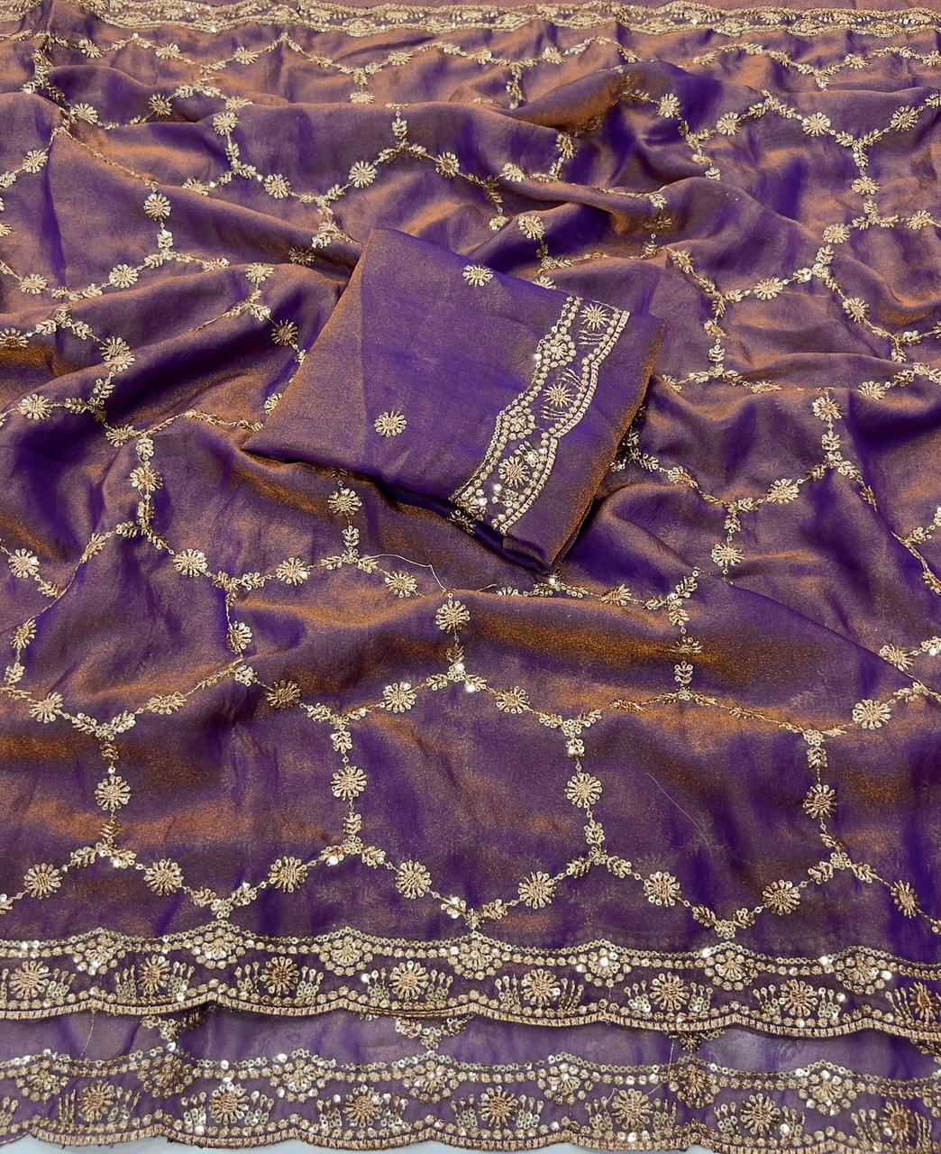 Kayatri New Trendy Dual Shade Satin Saree with Multi Sequence Work